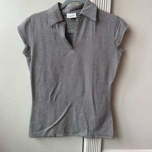 COMO Sport Micro-Print Polo Collar Cap Sleeve Top – Size Small